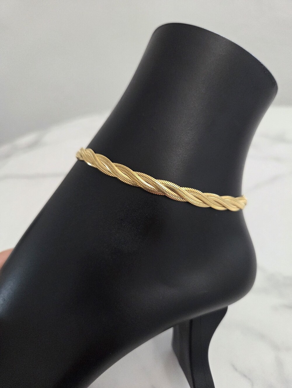 Gold Braided Rope Chain Anklet Elegant Textured Ankle Bracelet - Picture 4 of 16